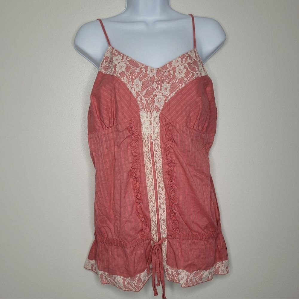 Vintage y2k coral pink lace cottagecore Prairie boho Lace top size xl